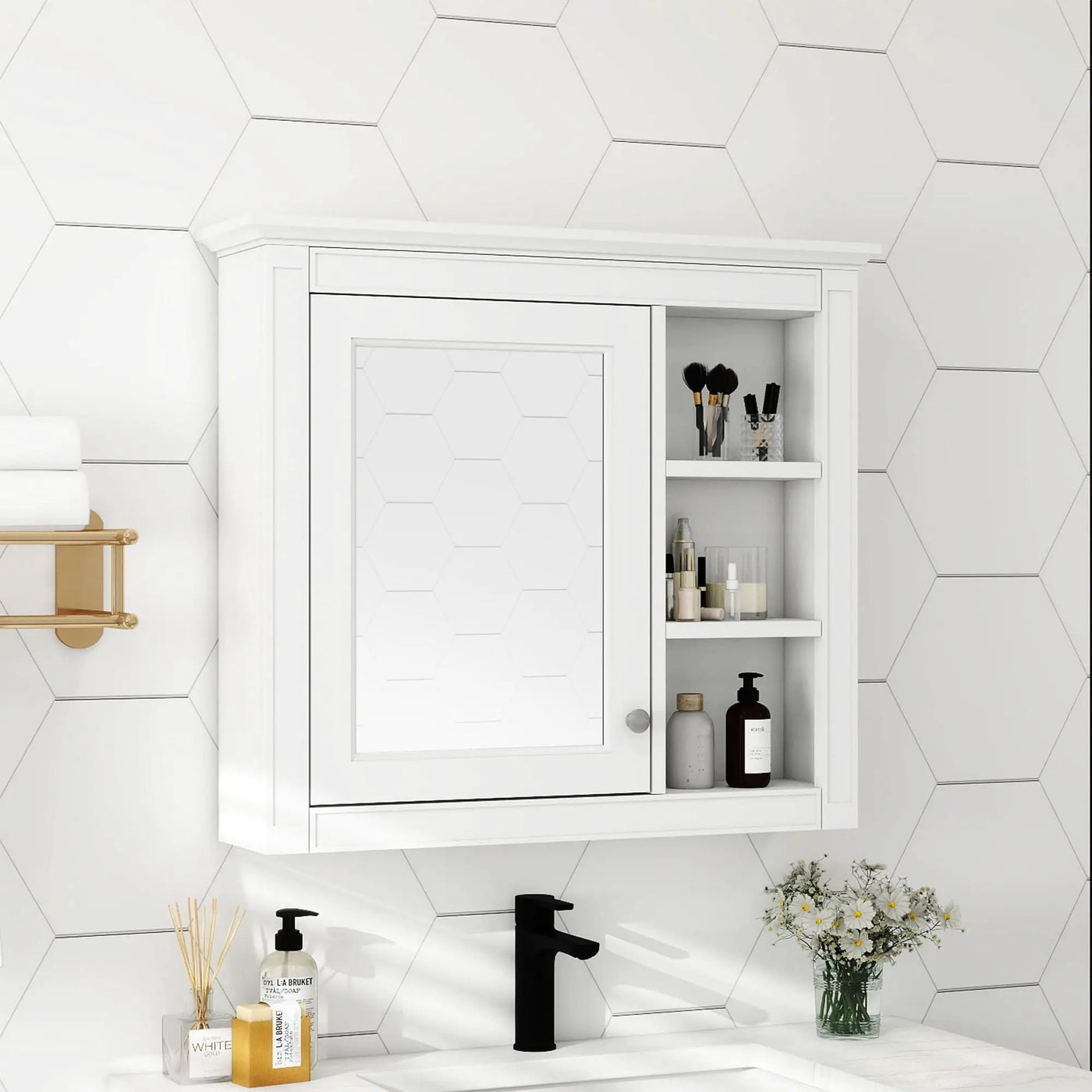 Wall Mounted Medicine Cabinet With Mirror and 3 Open Shelves by HouseOfZazla