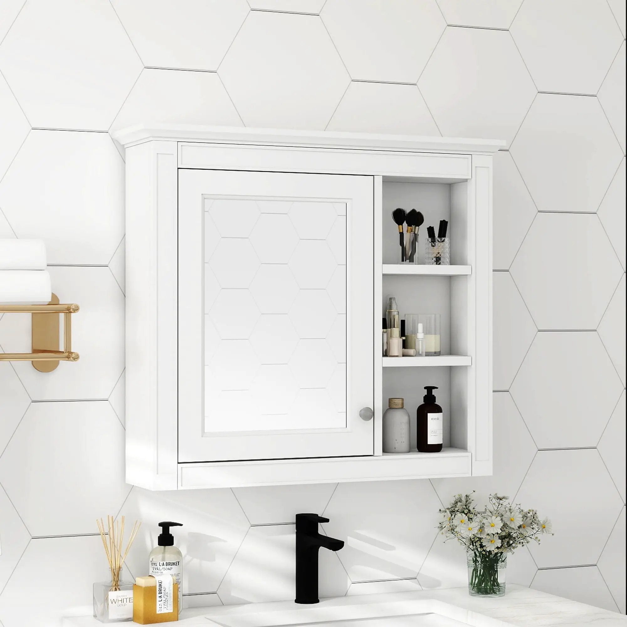 Wall Mounted Medicine Cabinet With Mirror and 3 Open Shelves by HouseOfZazla