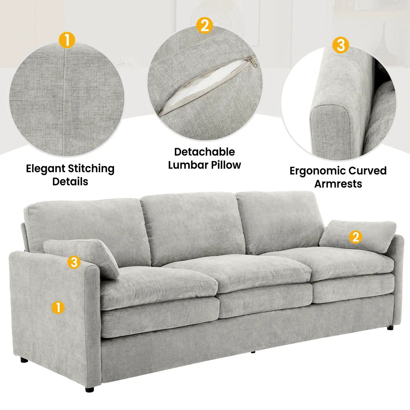 Cozy Upholstered 3 Seater Sofa Cushion For Living Room by Unique Piece Furniture