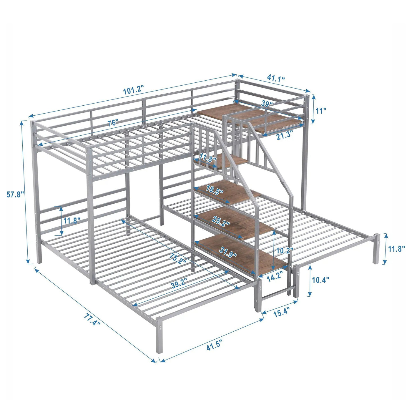 Metal Bunk Bed With Storage Shelves Staircase by Unique Piece Furniture