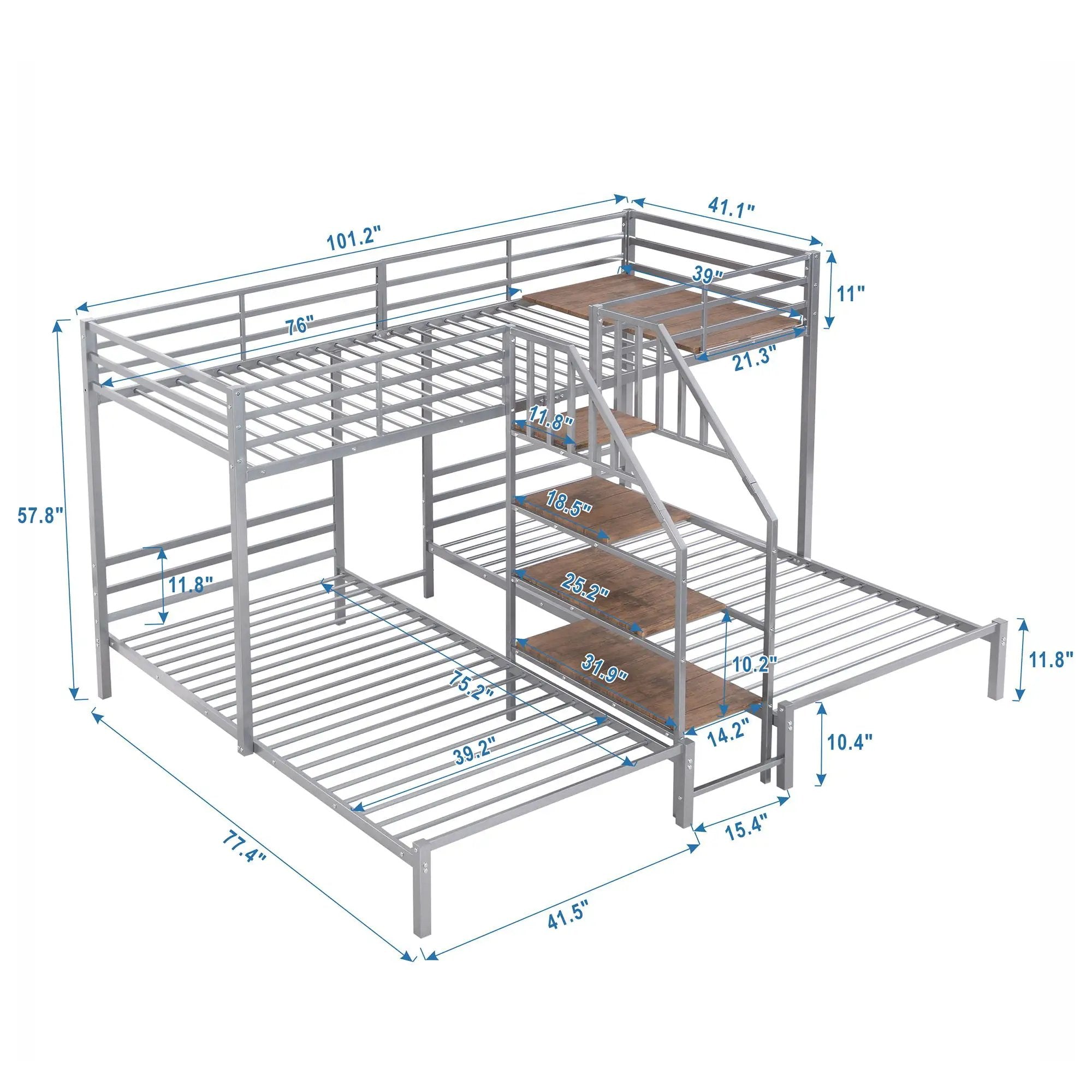 Metal Bunk Bed With Storage Shelves Staircase by Unique Piece Furniture