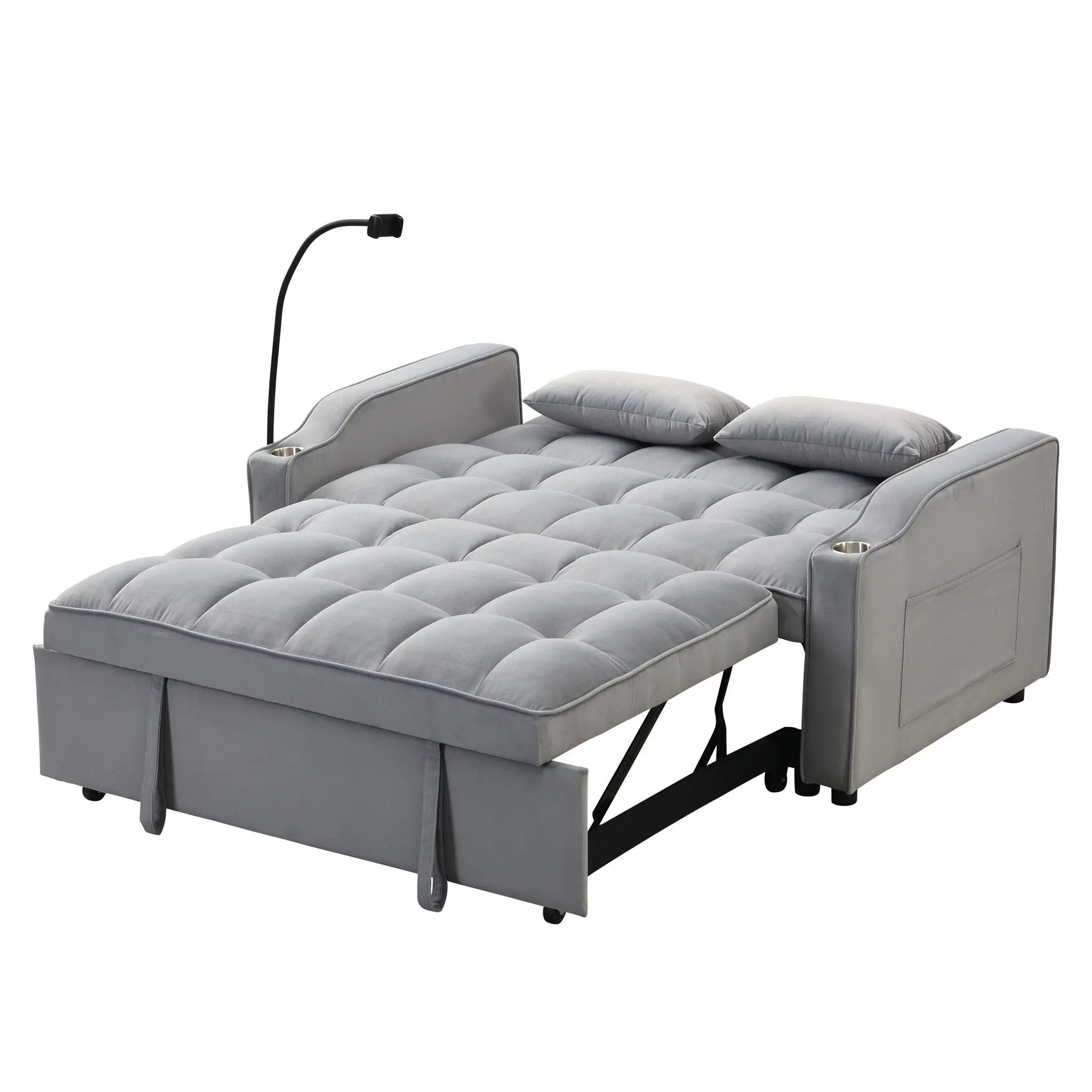 Modern Loveseat Futon Sofa With Pullout Bed, Adjustable Reclining Backrest, Toss Pillows by Unique Piece Furniture