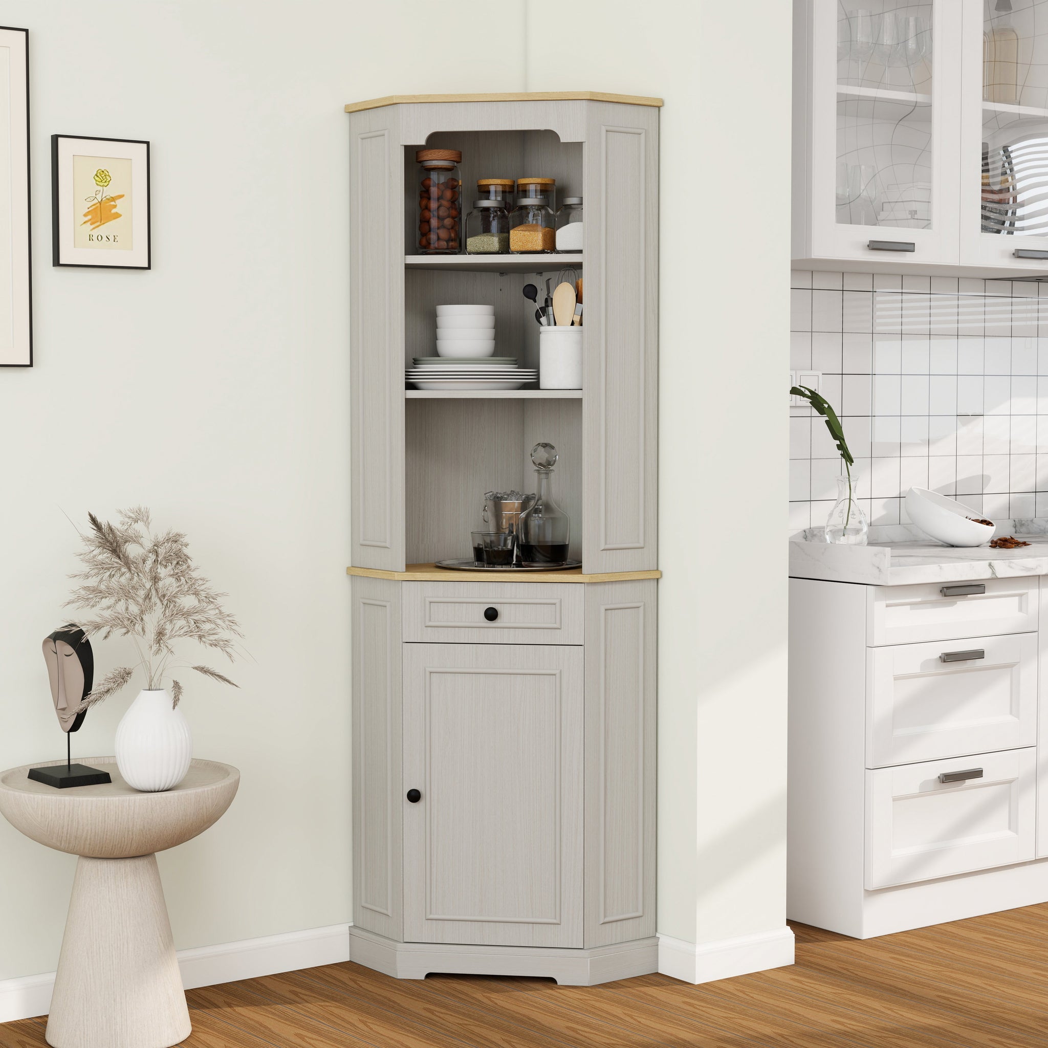 68" Tall Corner Cabinet with Door, Drawer, and Adjustable Shelf by HouseOfZazla