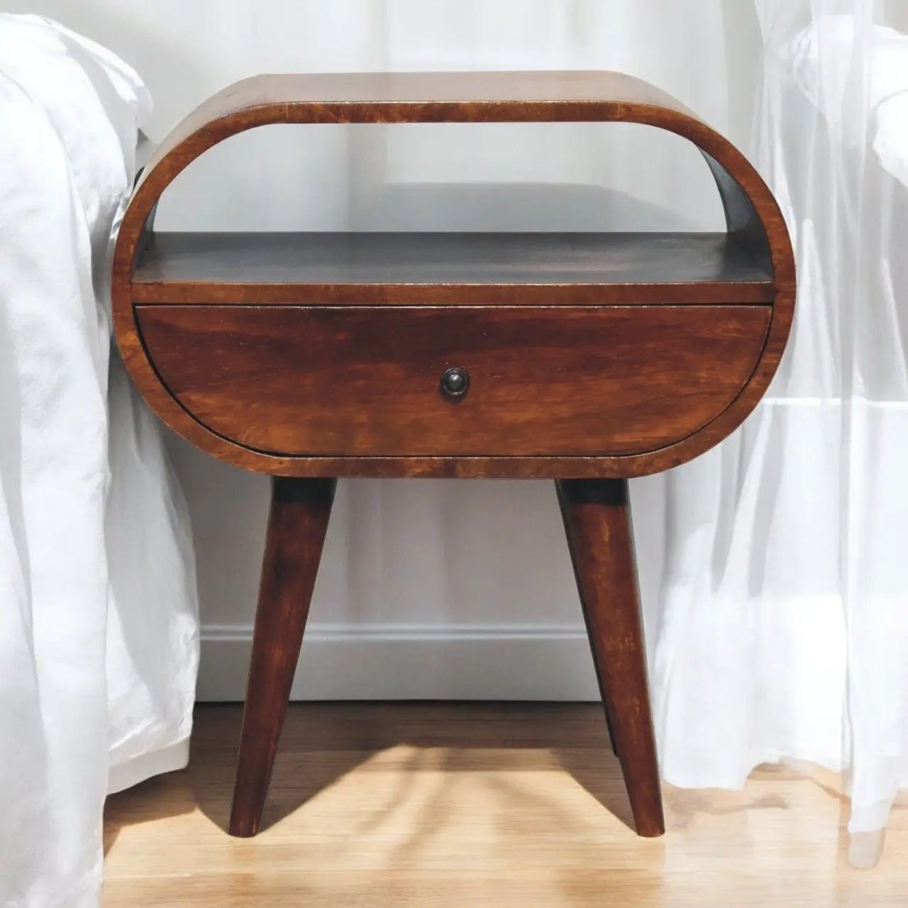 Large Chestnut Circular Bedside by Unique Piece Furniture