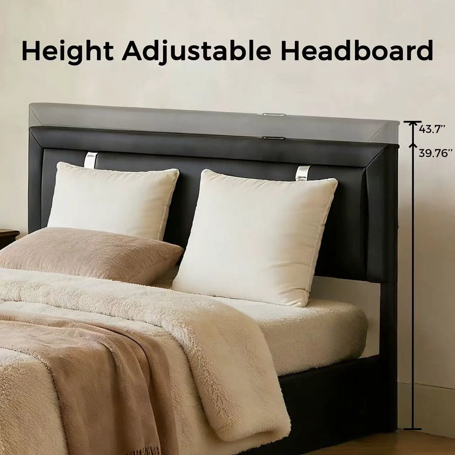 Upholstered Platform Bed Frame With Adjustable LED Headboard, USB C-Charging, Hydraulic Lift by Unique Piece Furniture