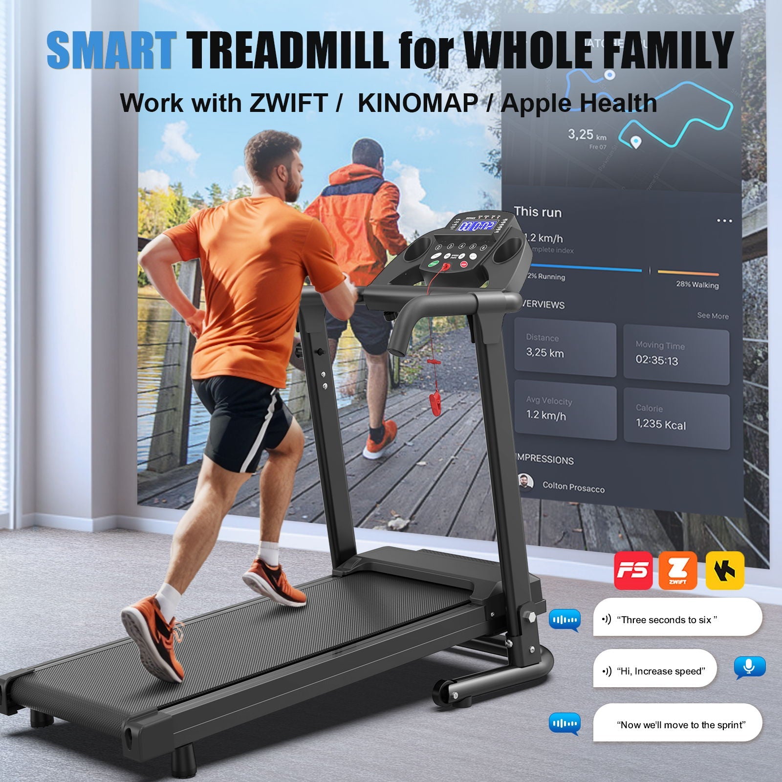 2.5Hp Portable Treadmill With Handles, App Control & LED Display - Black by HouseOfZazla