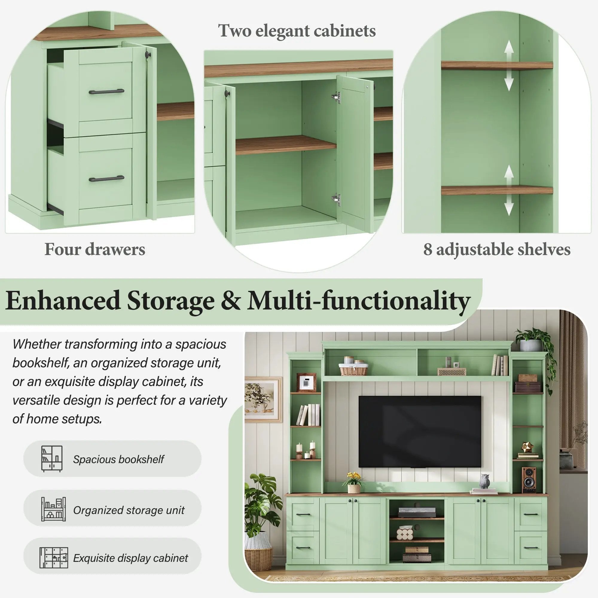 4-in-1 Entertainment Center Wall Unit with Bookshelf for TVs Up to 70" by HouseOfZazla