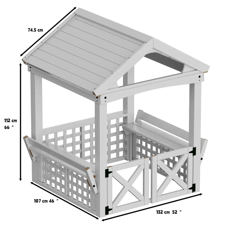 Outdoor Wooden Playhouse With Bench And Door - White by HouseOfZazla