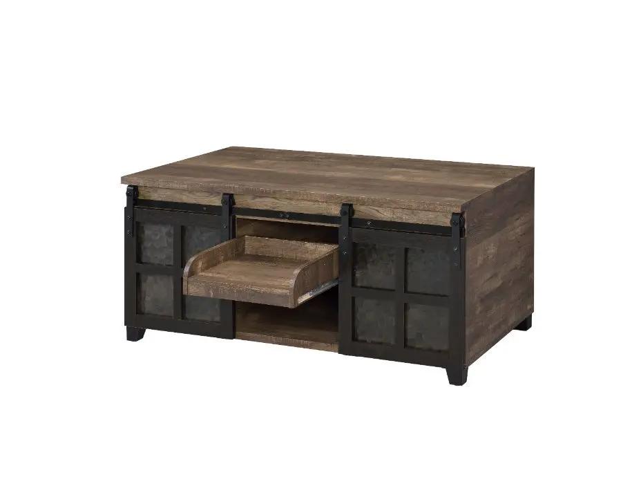Nineel - Coffee Table - Obscure Glass, Rustic Oak & Black by Unique Piece Furniture