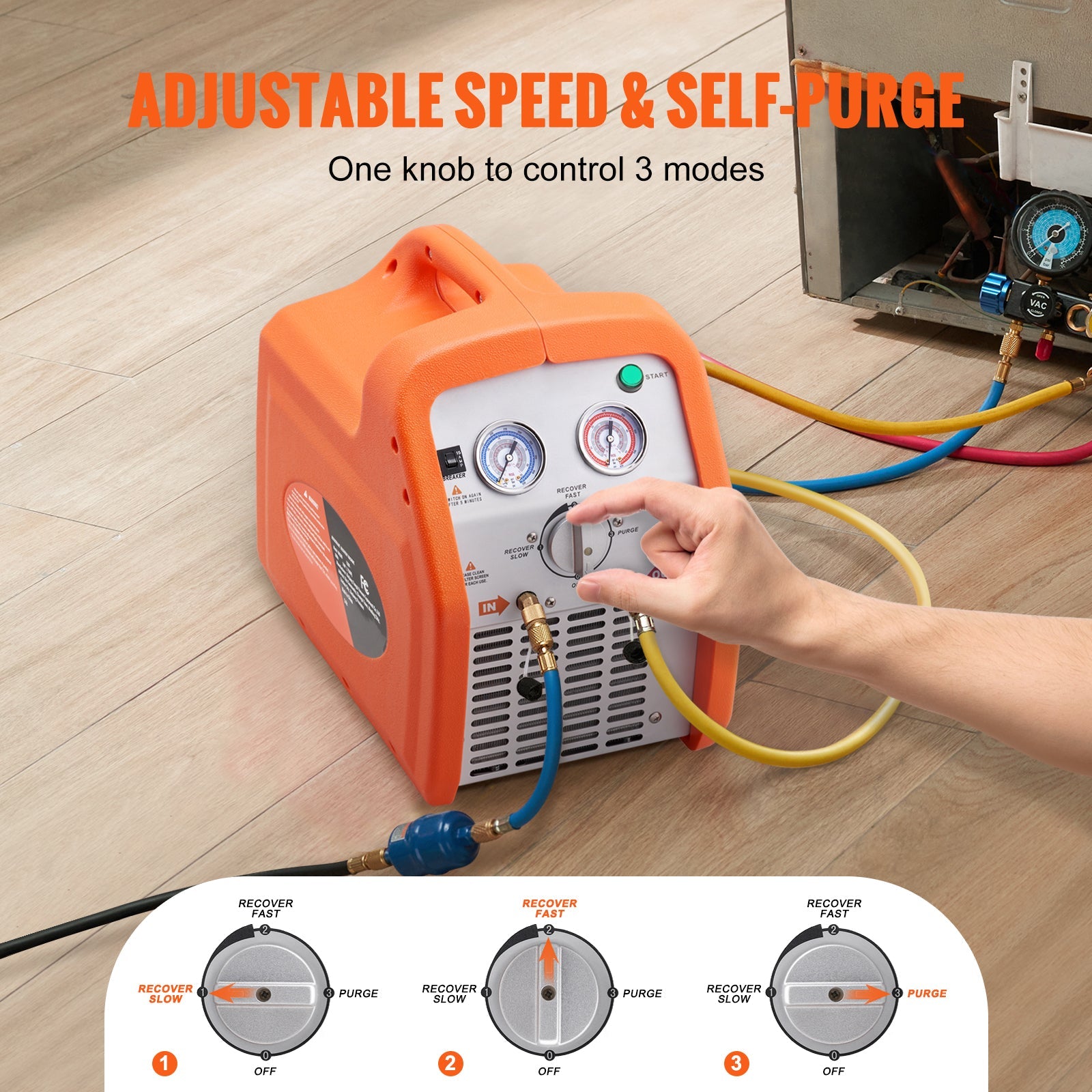 1 HP Refrigerant Recovery Machine - Dual Cylinder Portable AC Recovery by HouseOfZazla
