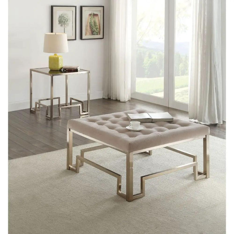 Damien - Cocktail Ottoman - Beige Fabric & Champagne by Unique Piece Furniture