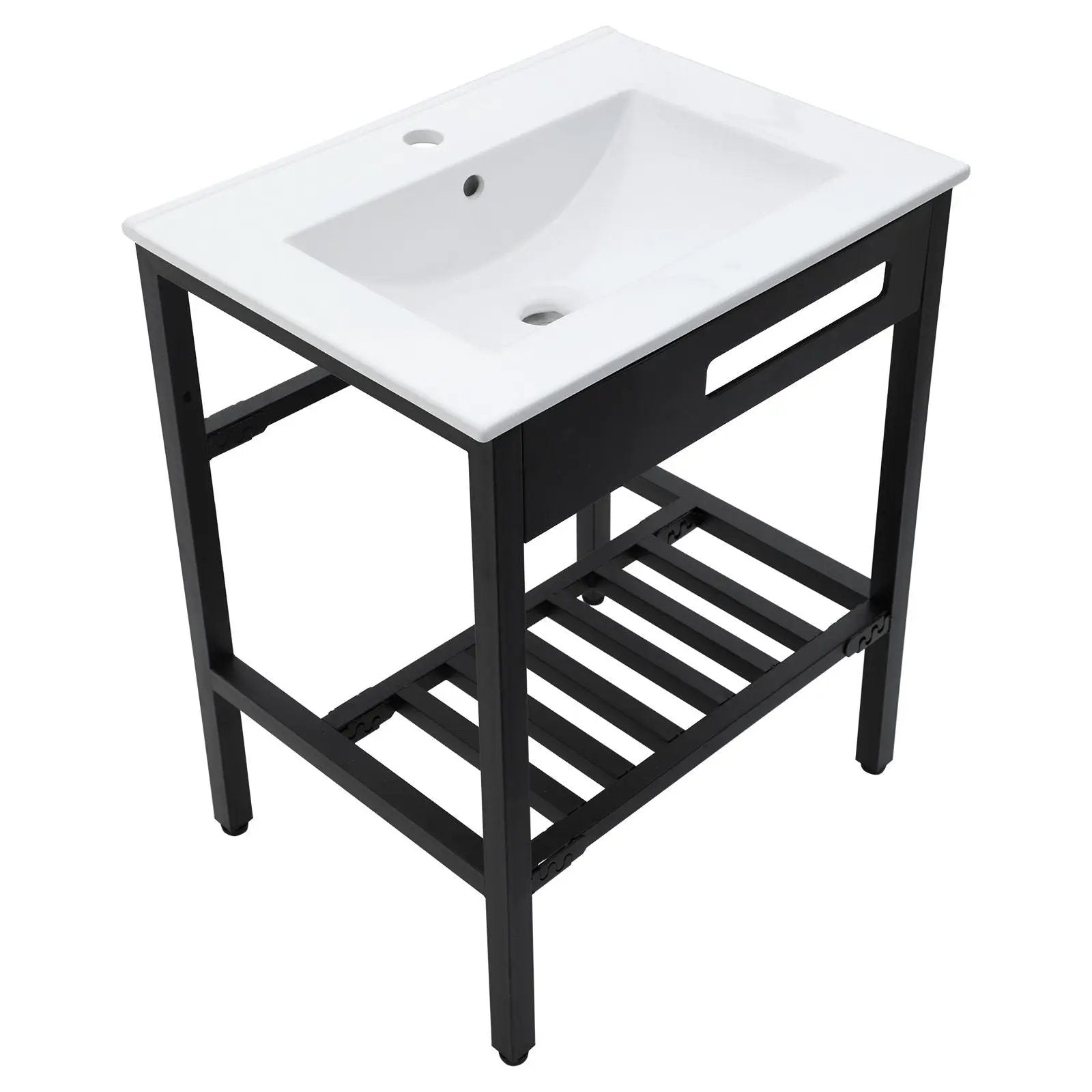 Console Sink With Legs, 24" X 18", Durable Porcela With Frame - White / Black by HouseOfZazla