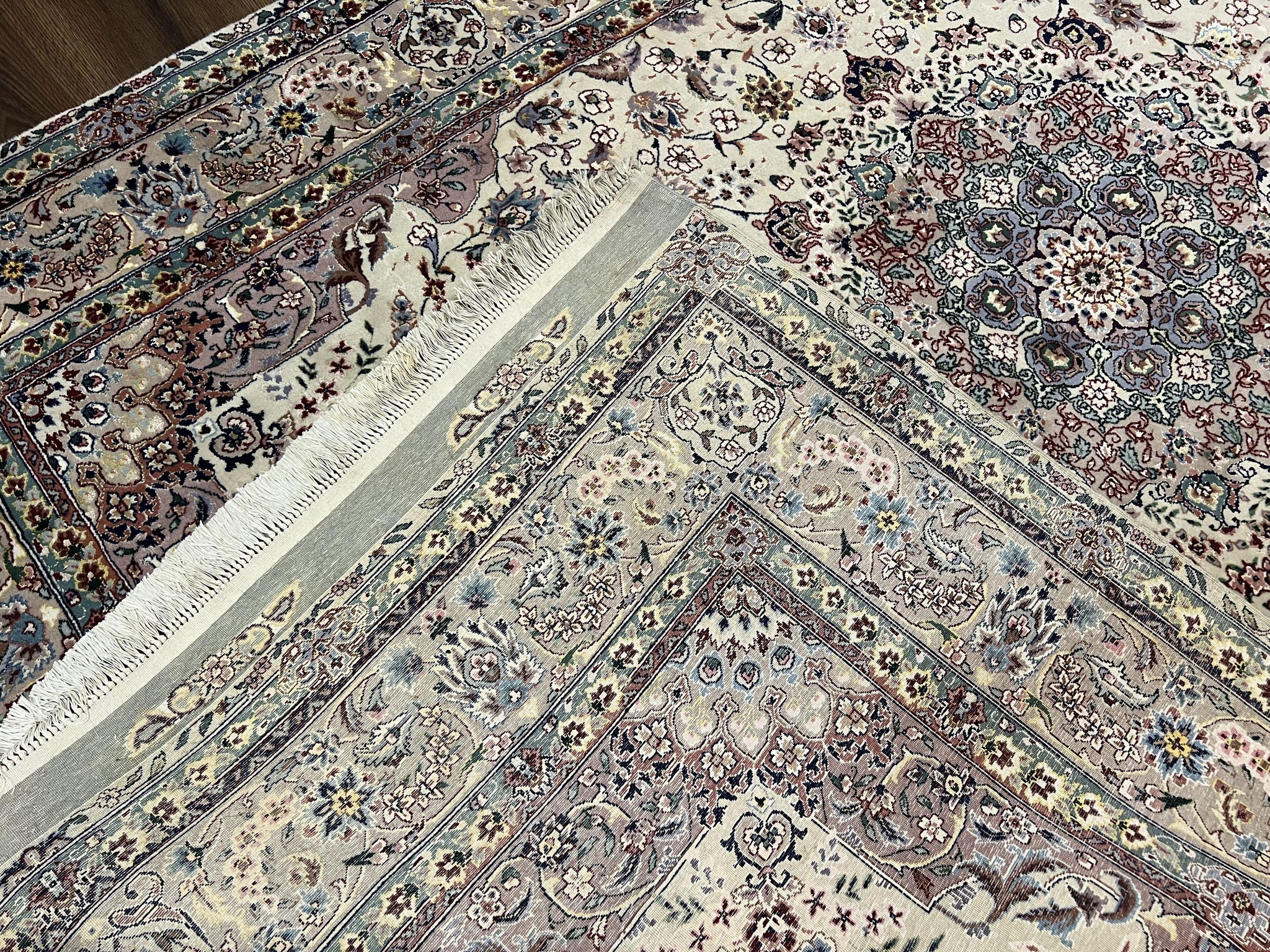 Beautiful Pak Persian Rug 6x9, Floral Medallion, Wool and Silk, Highly Detailed Elegant Carpet, Vintage Oriental Rug 6 x 9, Cream and Gray by Jewel Rugs