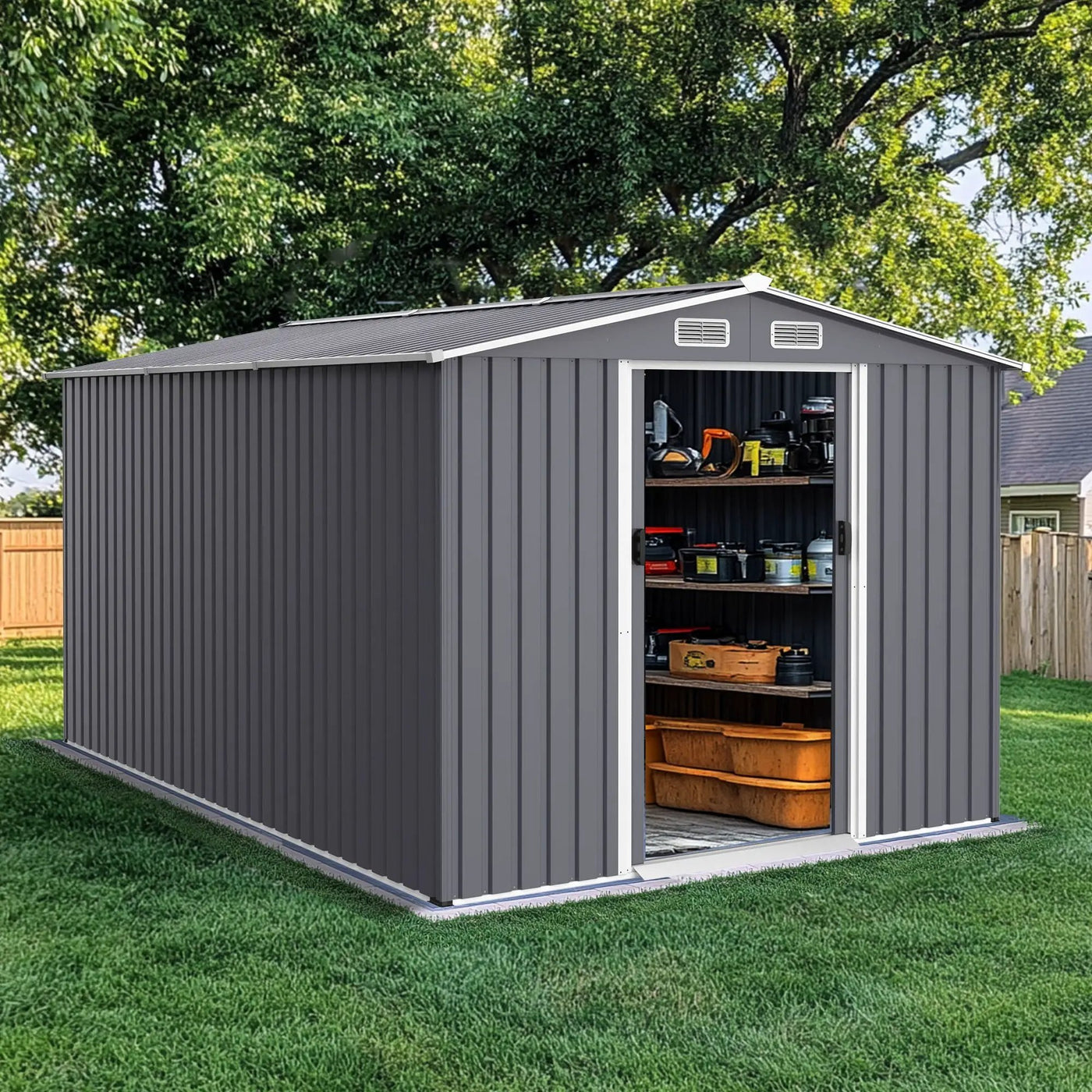 Outdoor Storage Shed Large Metal Tool Sheds, Heavy Duty Storage House With Sliding Doors by HouseOfZazla