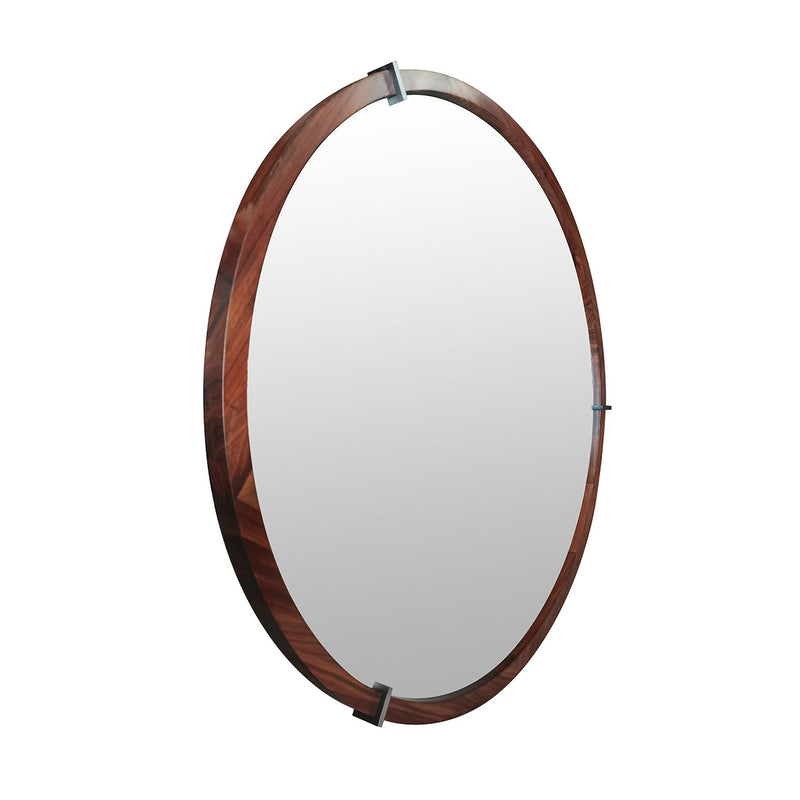 Hausen - Mid-Century Modern Round Accent Wall Mirror - Brown Walnut by HouseOfZazla
