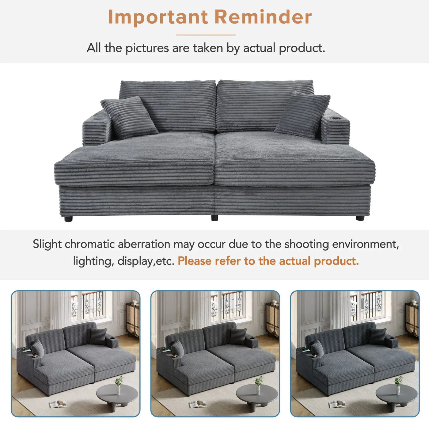Oversized Loveseat Chaise With 2 USB Ports, 2 Cup Holders And 2 Throw Pillows by HouseOfZazla