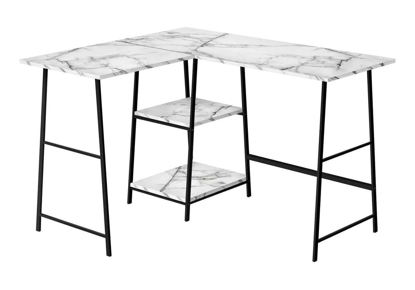 Computer Desk, Home Office, Corner, Storage Shelves, L Shape, Work, Laptop, Marble Look Laminate, Contemporary, Modern by Unique Piece Furniture