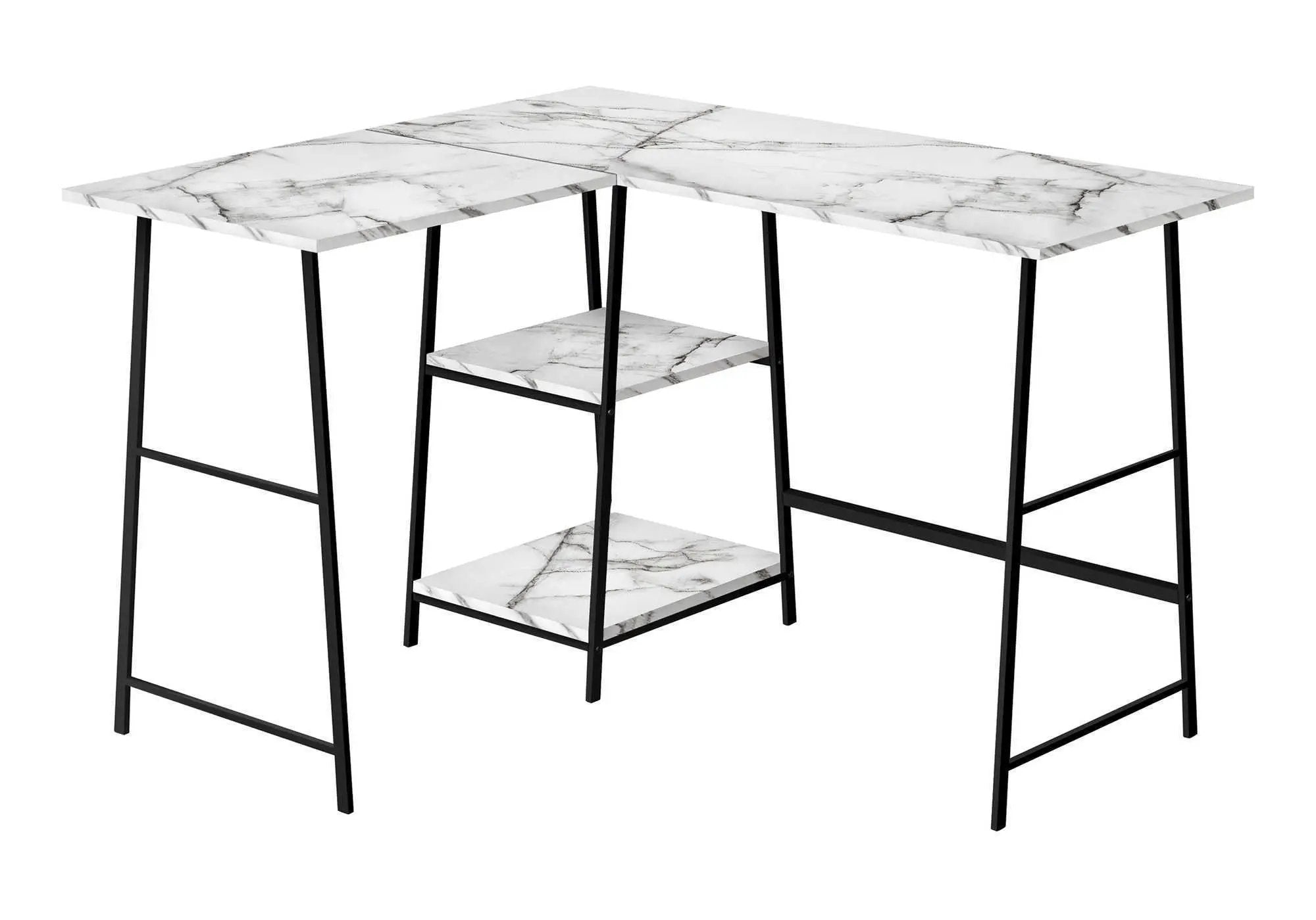 Computer Desk, Home Office, Corner, Storage Shelves, L Shape, Work, Laptop, Marble Look Laminate, Contemporary, Modern by Unique Piece Furniture