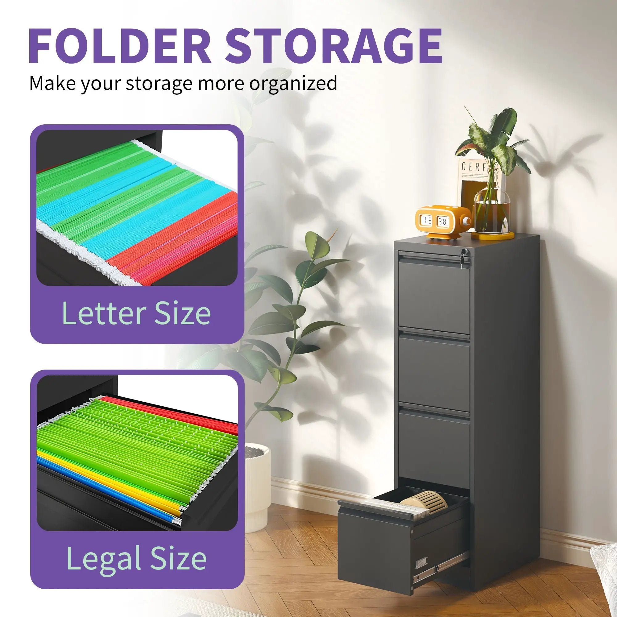 Steel Drawer Vertical File Cabinet With Lock For A4 Legal / Letter Size by Unique Piece Furniture