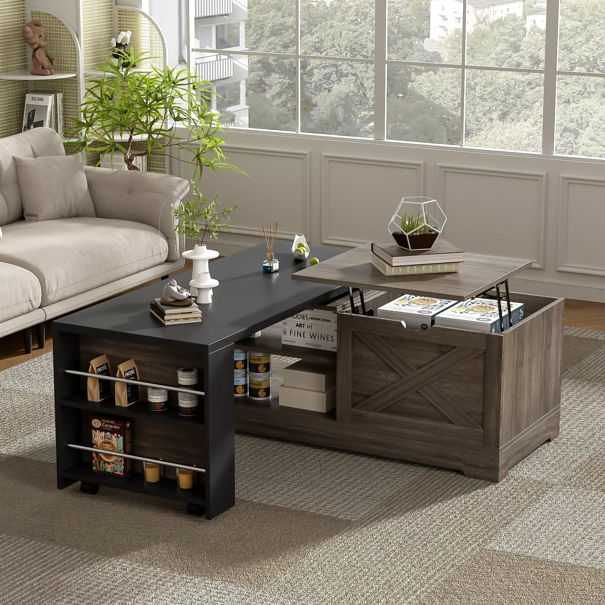 Farmhouse Lift Top Coffee Table With Barn Doors by HouseOfZazla