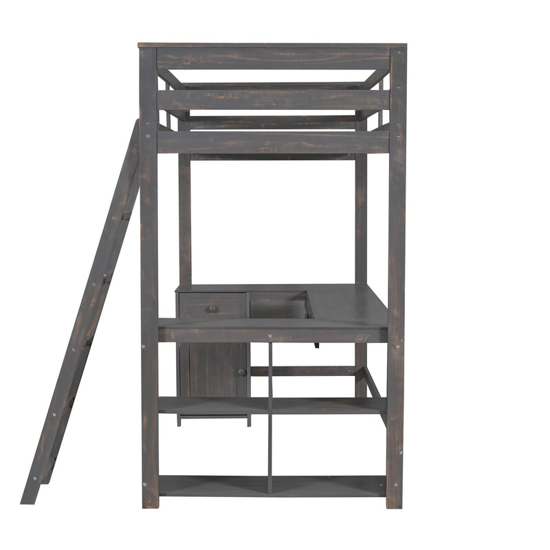 Loft Bed With U-Shaped Desk, Drawers, And Storage Shelves