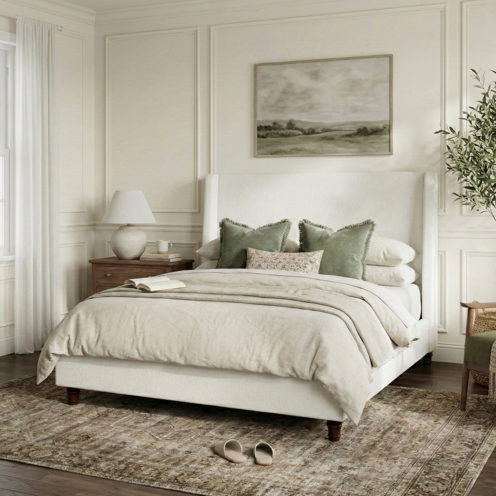 52.7" Tall Wingback Upholstered King Size Platform Bed Frame by HouseOfZazla