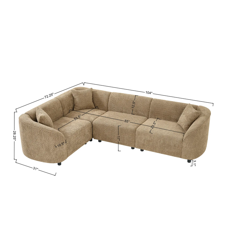 104" L-Shaped Curved Contemporary Sectional Sofa in Camel by HouseOfZazla