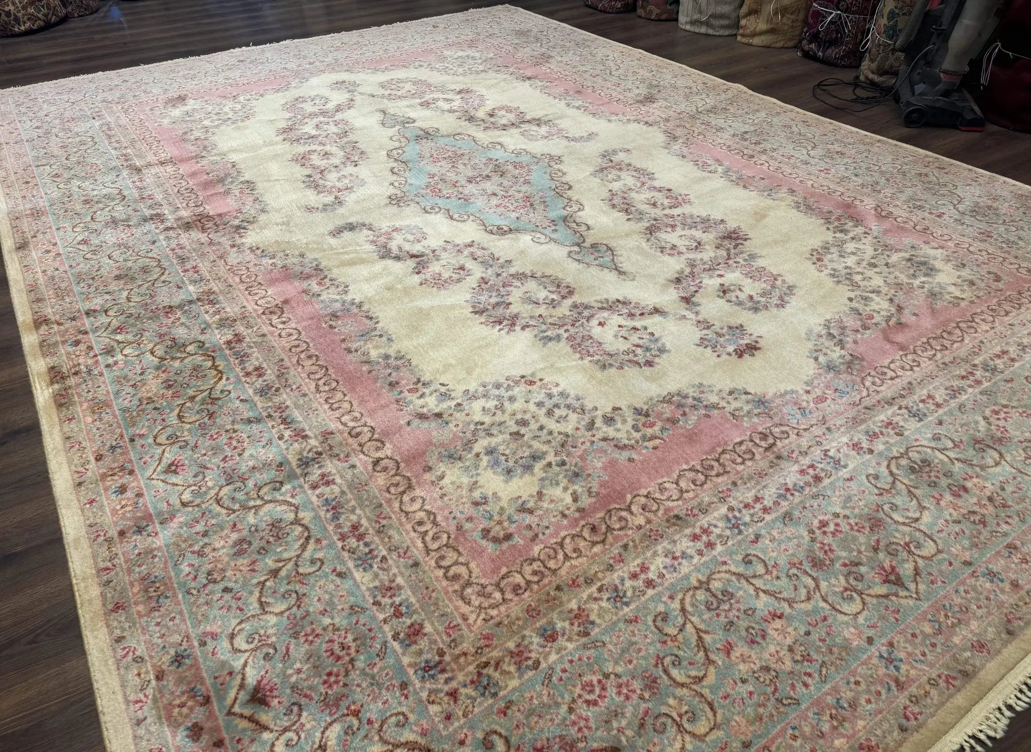 10x14 Karastan Kirman Rug #784 Pastel Ivory Kirman Medallion, Wool Antique Original 700 Series by Jewel Rugs