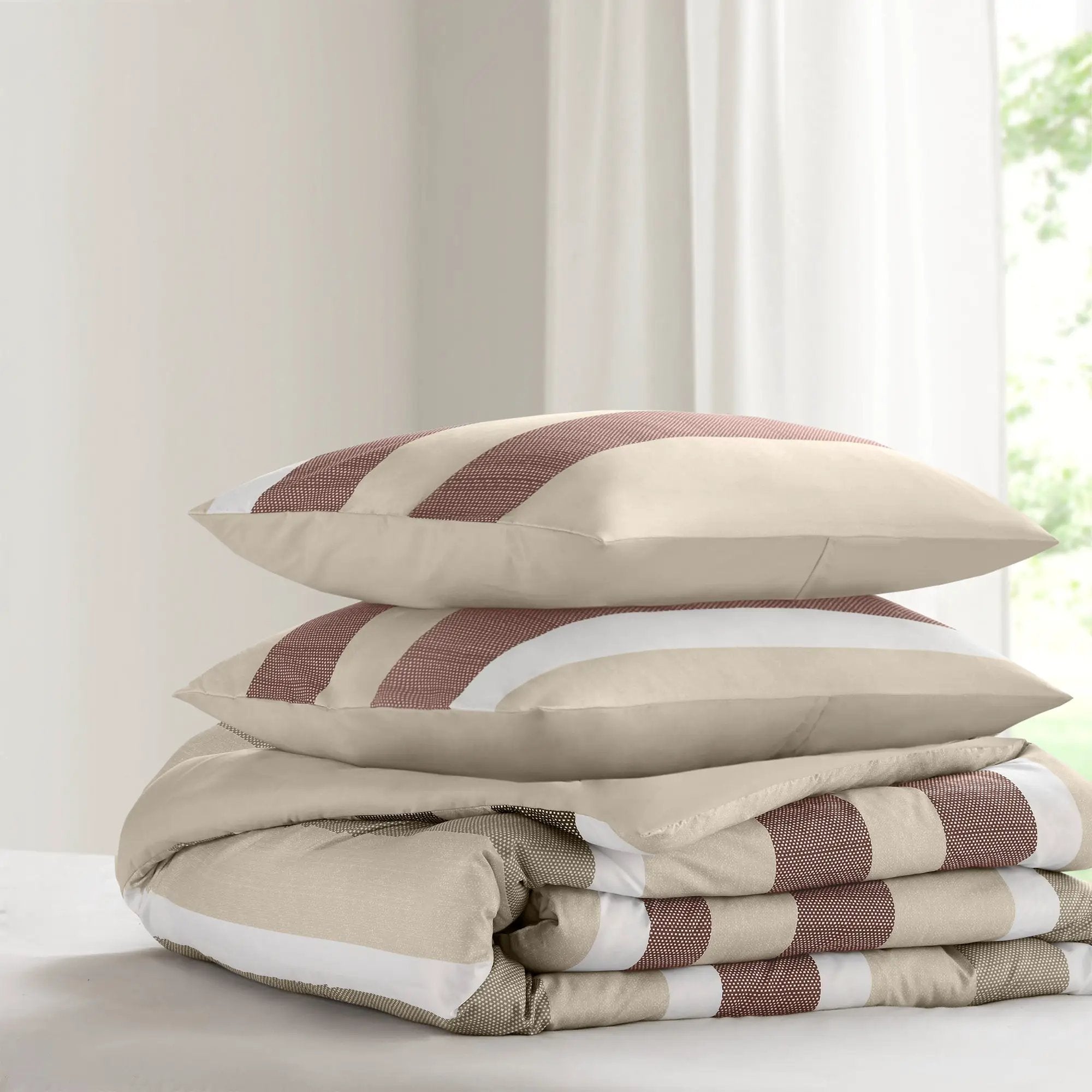 3-Piece Full/Queen Stripe Textured Print Comforter Set in Terracotta by HouseOfZazla
