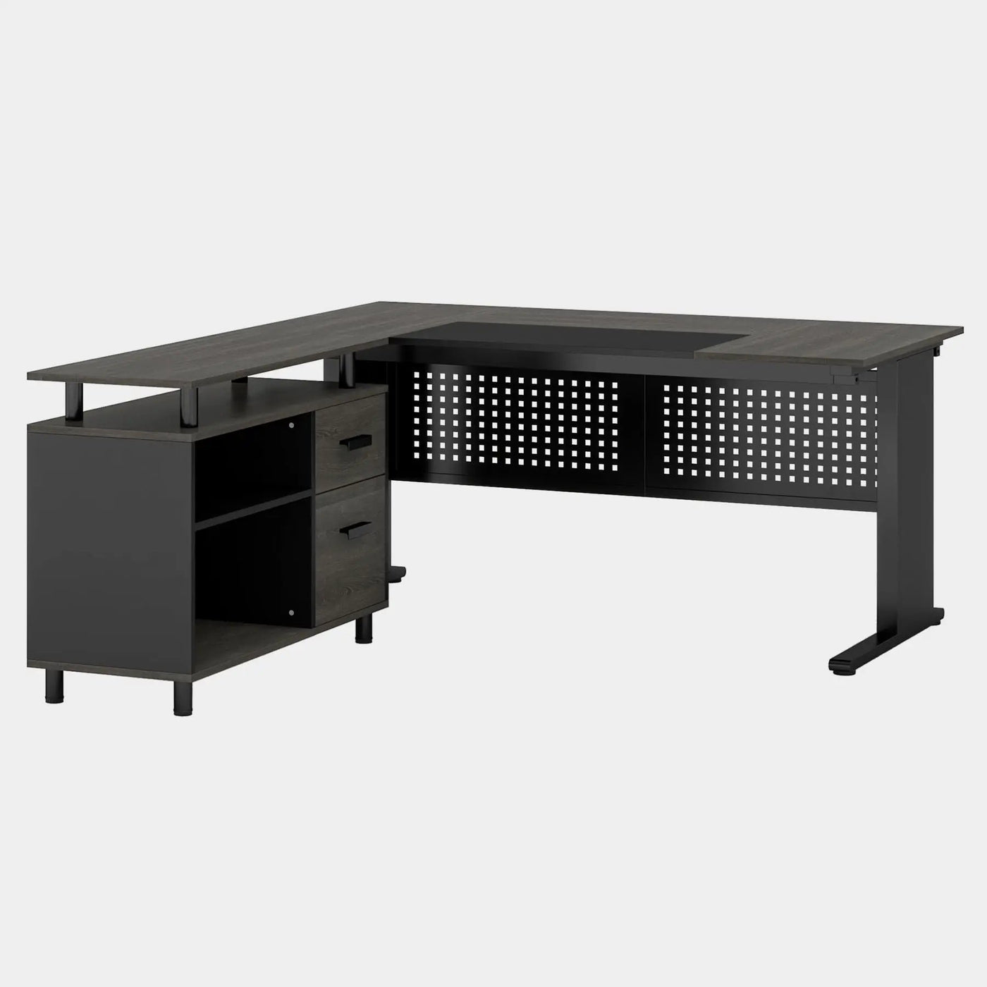 L-Shaped Executive Desk With File Cabinet, Office Workstation With Drawers, Shelves & Storage by HouseOfZazla
