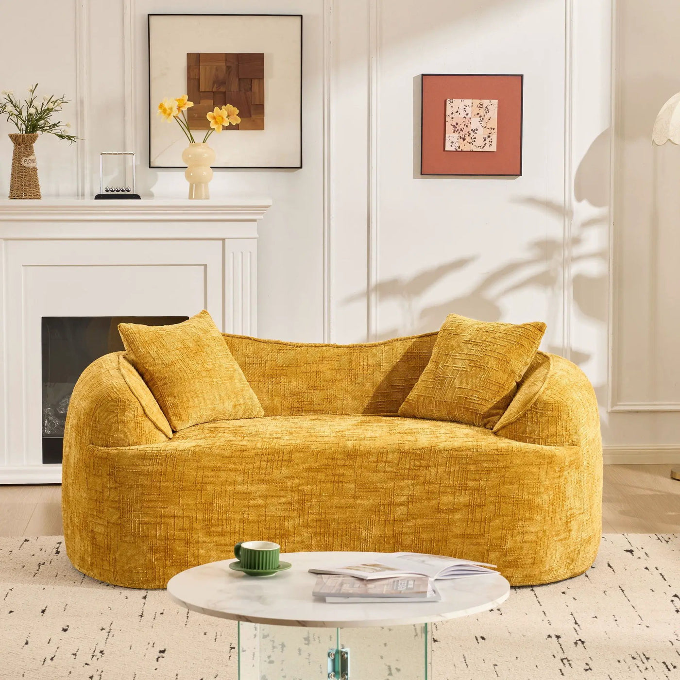 Curved 2 Person Compress Sofa With Armrests, Includes Pillows by Unique Piece Furniture