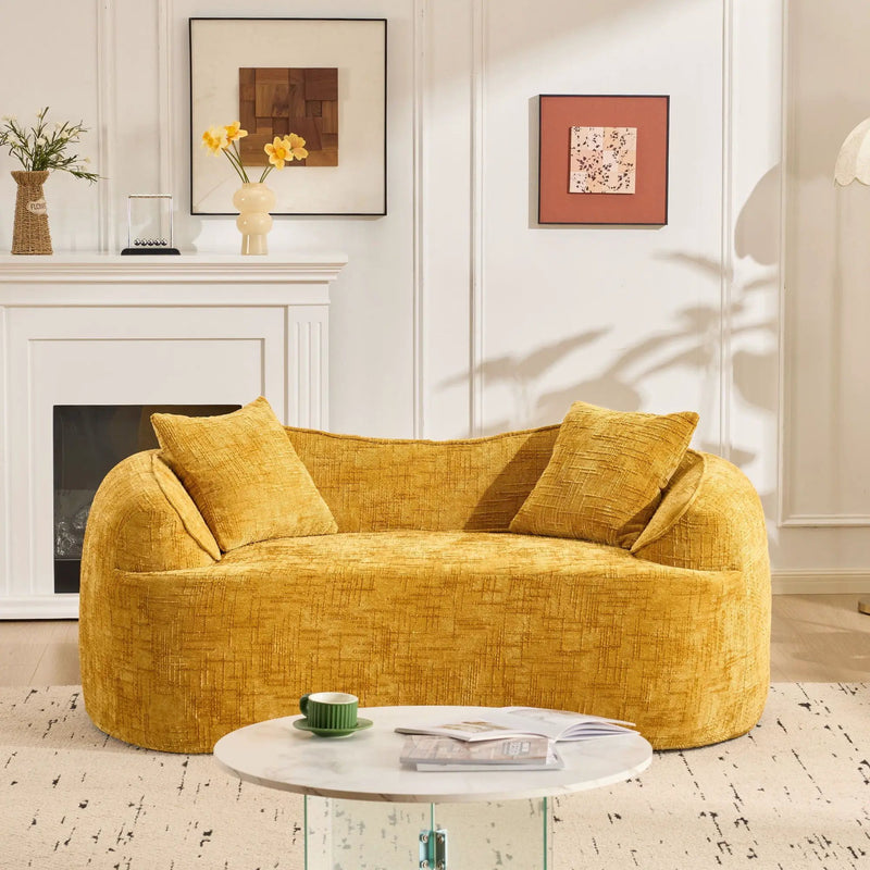 Curved 2 Person Compress Sofa With Armrests, Includes Pillows by Unique Piece Furniture