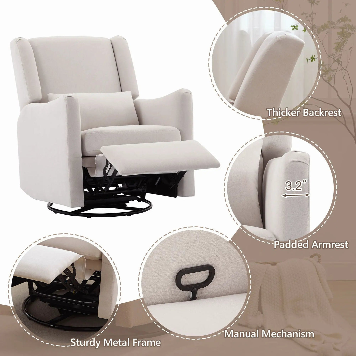 Wide Wingback Swivel Glider Rocker Recliner Chair by HouseOfZazla