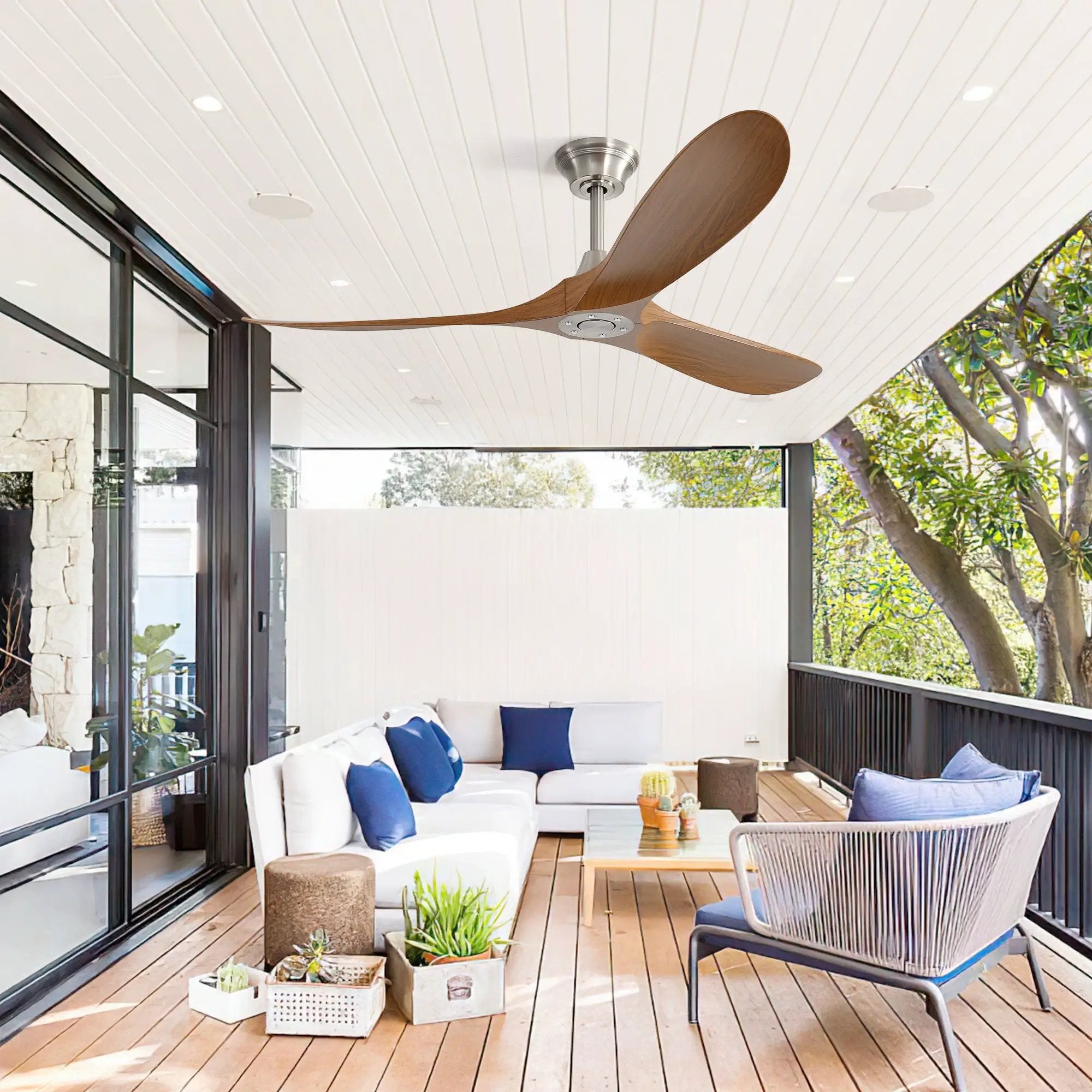 Outdoor Ceiling Fan No Light With 3 Blades Smart App Control - Brushed Nickel by Unique Piece Furniture
