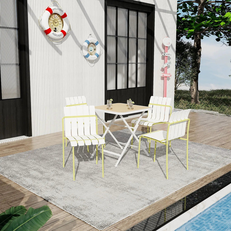 4 Piece Set Of Modern Color Block Designed Single Chairs With Long Table by Unique Piece Furniture