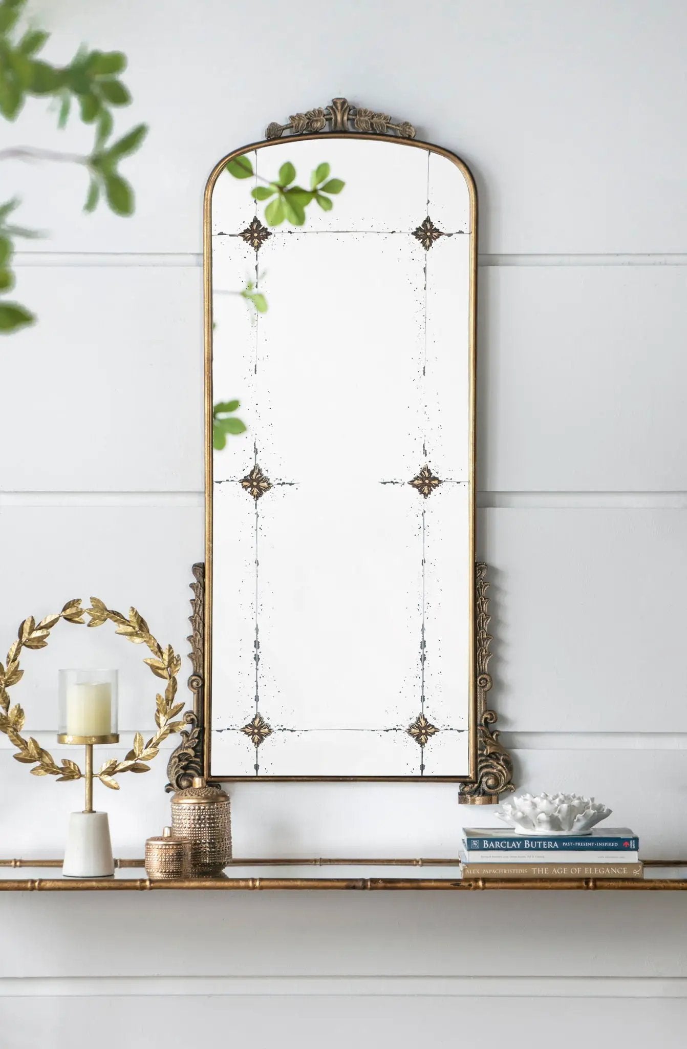 Antique Arched Mirror With Metal Frame, Full Length Mirror For Living Room Bathroom Entryway - Gold by Unique Piece Furniture