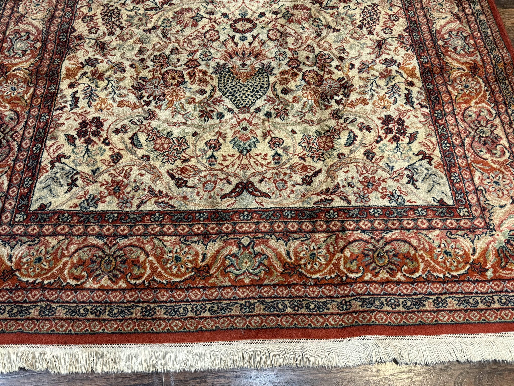 Antique Persian Rug 5x7, Allover Floral with Vases, Beige and Red, Belgian Power Loomed Rug, Vintage by Jewel Rugs