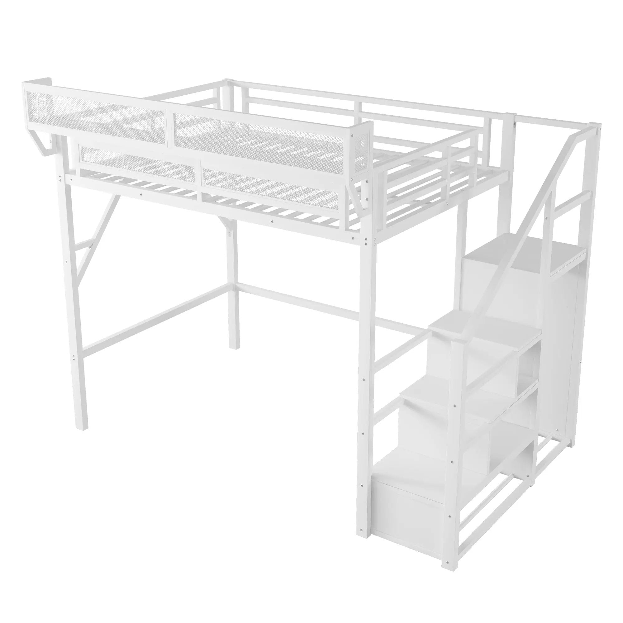 Full Size Loft Bed with Stairs and Storage Shelves by HouseOfZazla