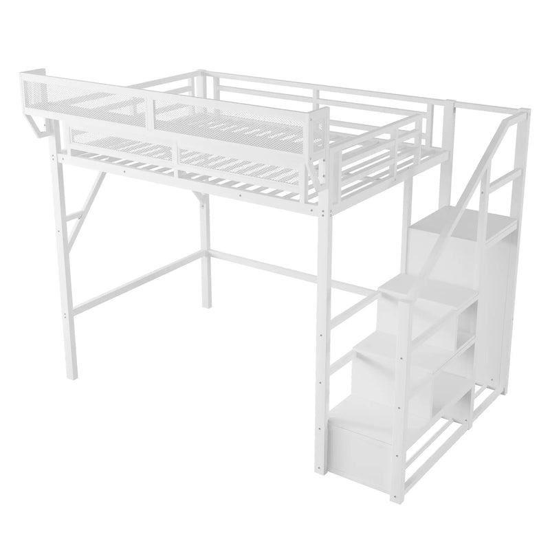 Full Size Loft Bed with Stairs and Storage Shelves by HouseOfZazla