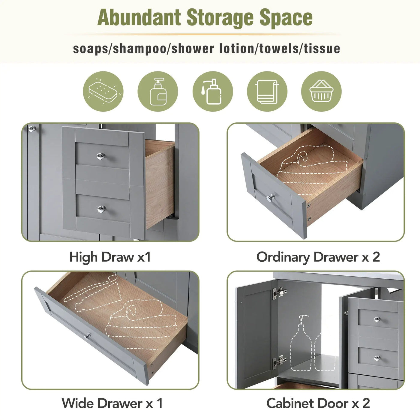Shaker Free Standing Bathroom Vanity Cabinet With Sink, Soft Close Drawers, Soft Close Doors by Unique Piece Furniture