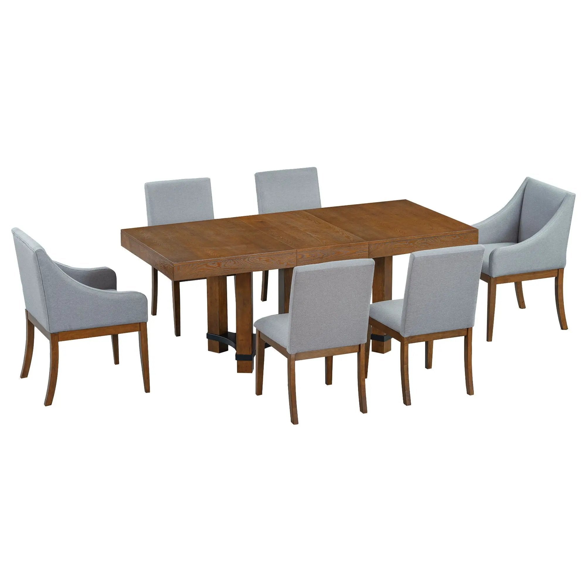 Topmax - 7 Piece Rustic Extendable Dining Table Set With Removable Leaf, 2 Arm Chairs And 4 Armless Chairs by Unique Piece Furniture