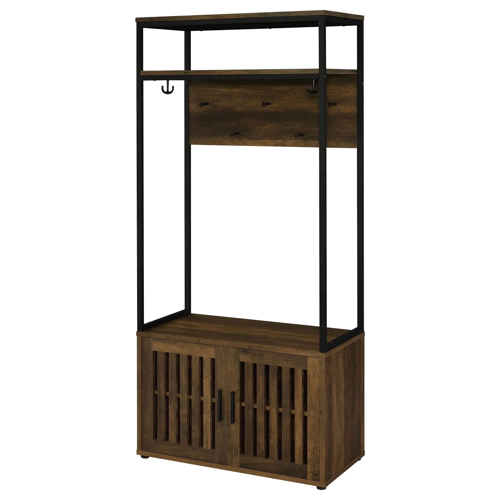 Quincy 2-door Coat Rack Hall Tree Storage Bench Dark Pine by Unique Piece Furniture