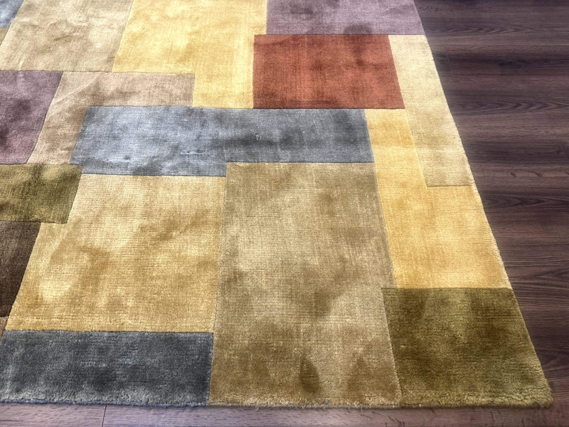 Modern Tibetan Wool Rug 8x10, Multicolor, Thick Pile, Contemporary, Nepali, Handmade by Jewel Rugs