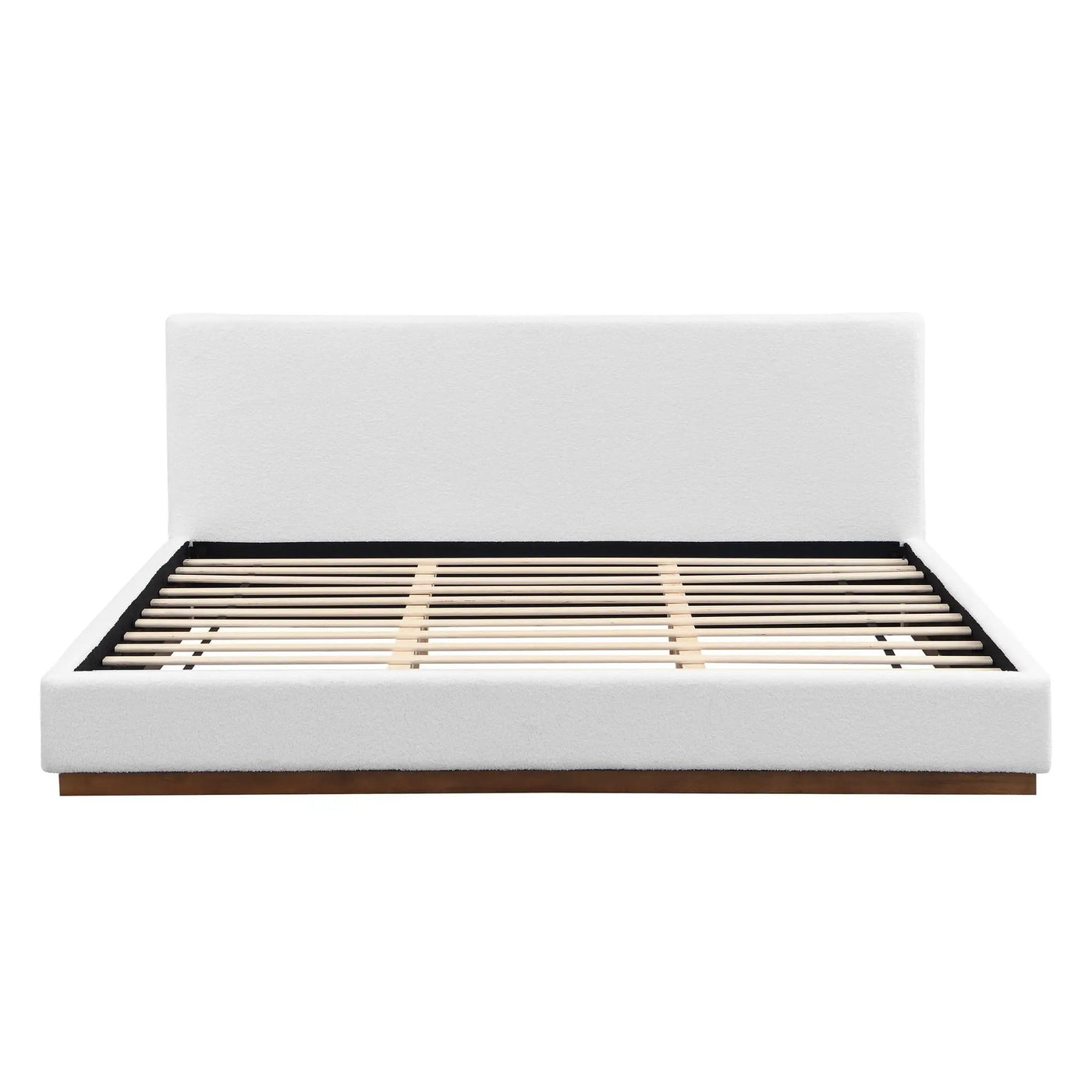 Elegant Boucle Upholstered Bed With Wood Grain Textured Solid Wood Base Frame by HouseOfZazla