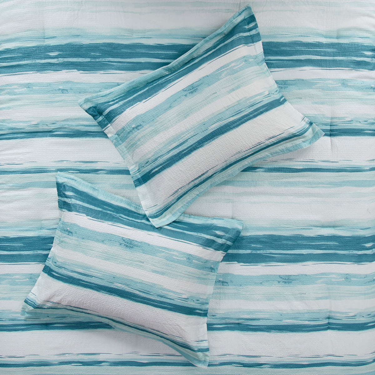 8 Piece Printed Seersucker Comforter and Quilt Set Collection Aqua Full/Queen by HouseOfZazla