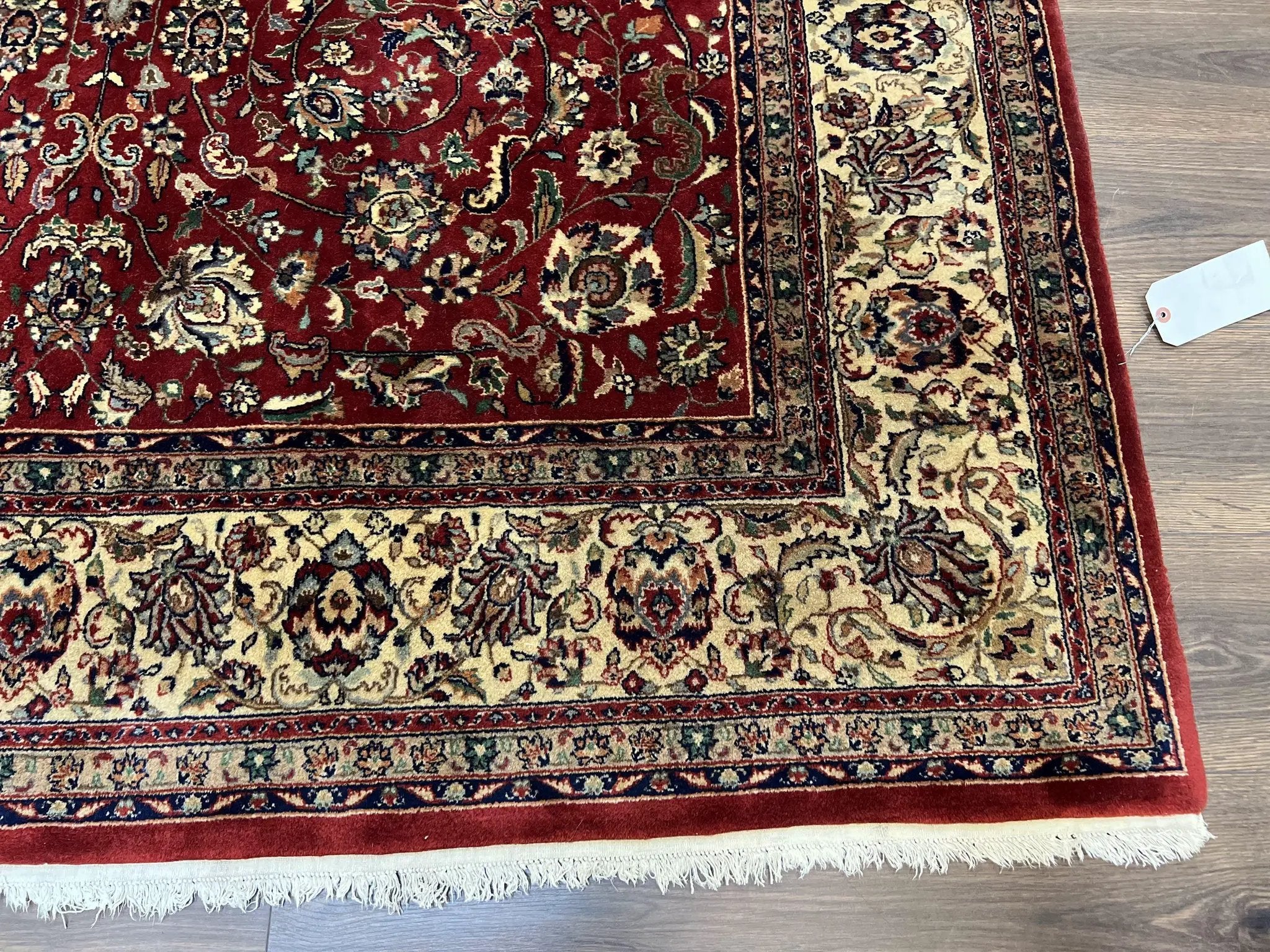 Vintage Indo Persian Rug 6x9, Very Finely Hand-Knotted Carpet 6 x 9 Red Cream Indian Oriental Carpet, Traditional Floral Wool Area Rug 1970s by Jewel Rugs