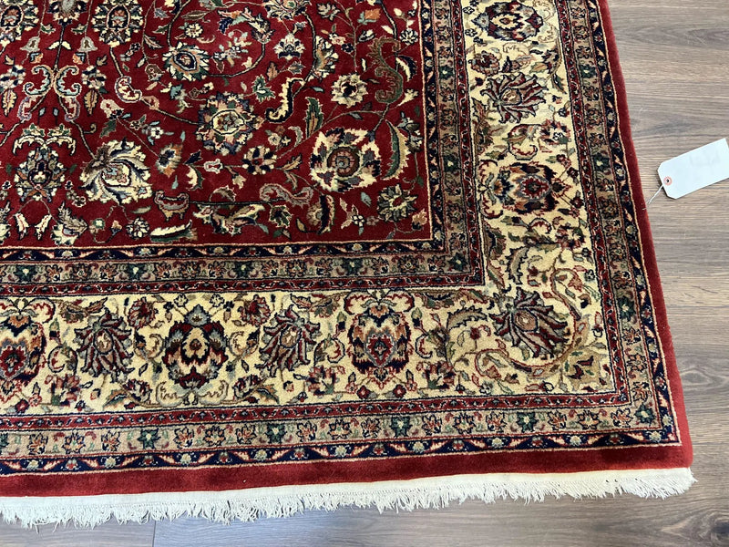 Vintage Indo Persian Rug 6x9, Very Finely Hand-Knotted Carpet 6 x 9 Red Cream Indian Oriental Carpet, Traditional Floral Wool Area Rug 1970s by Jewel Rugs