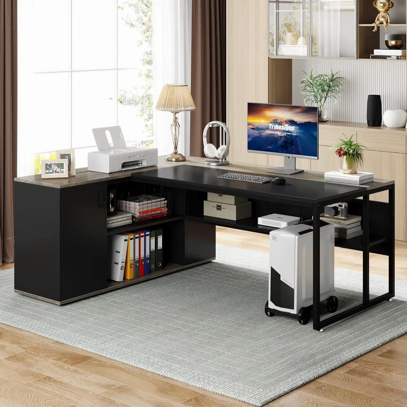 L-Shaped Executive Desk With Cabinet Storage by HouseOfZazla