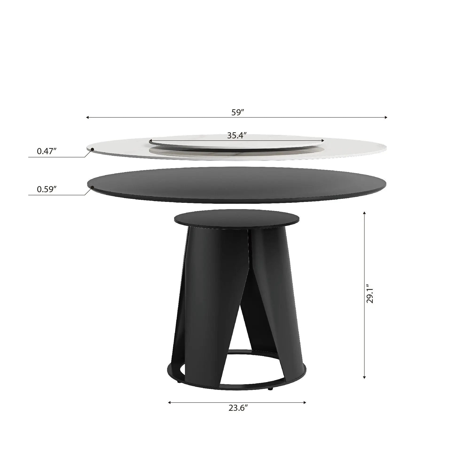 Modern Sintered Stone Dining Table With Round Turntable And Metal Pedestal - White by HouseOfZazla