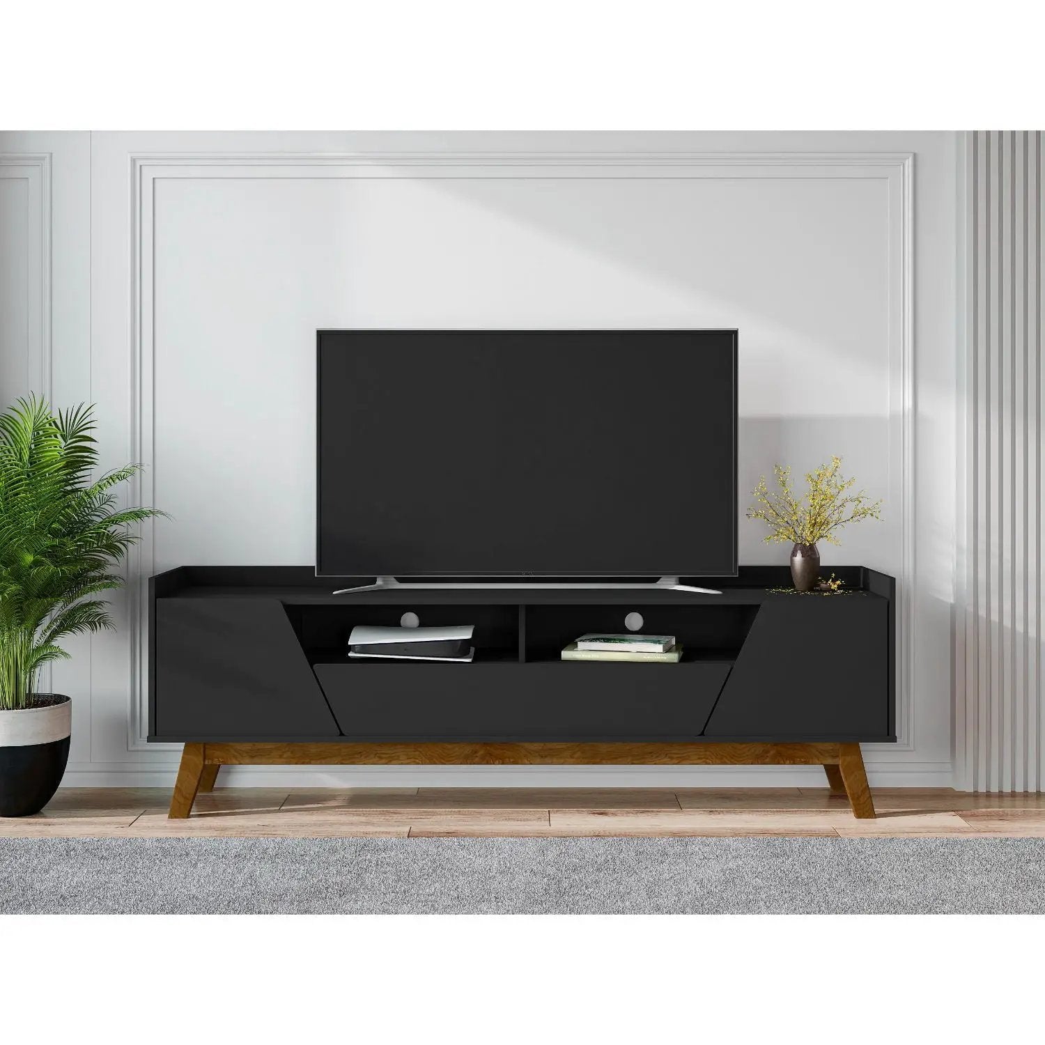 Marcus - TV Stand With 4 Shelves And Soft Close Doors by HouseOfZazla